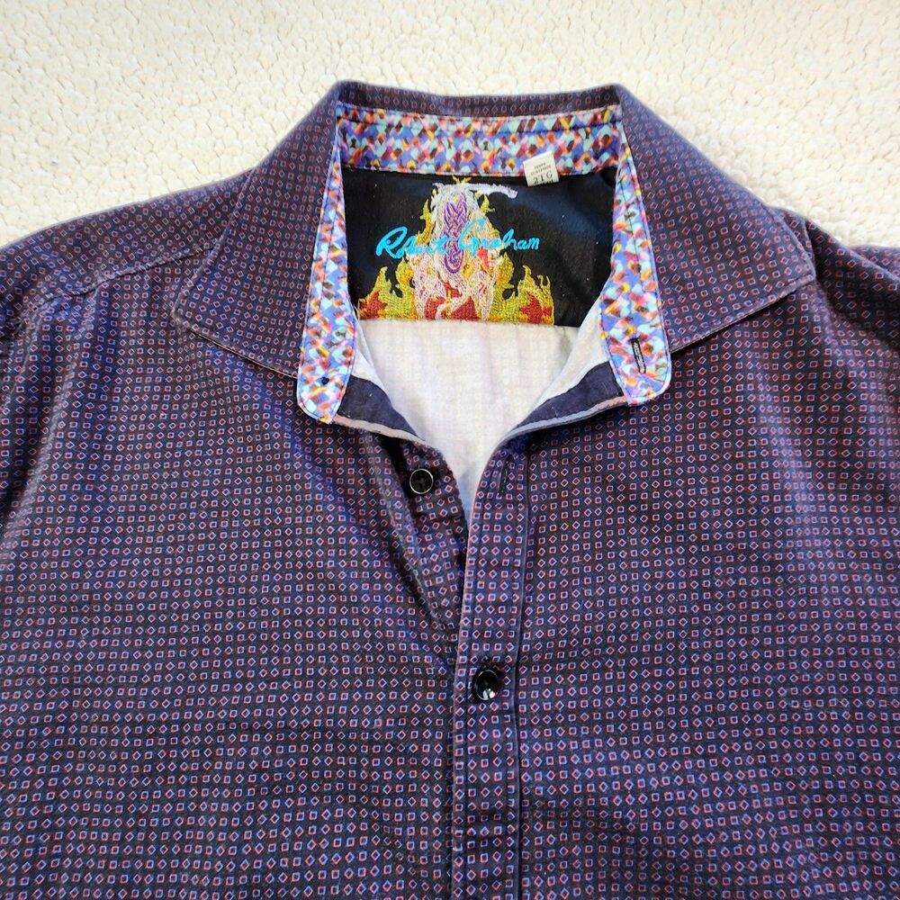 Robert Graham Men’s 2XL Classic Fit Purple Geometric Pattern Button-Up Shirt